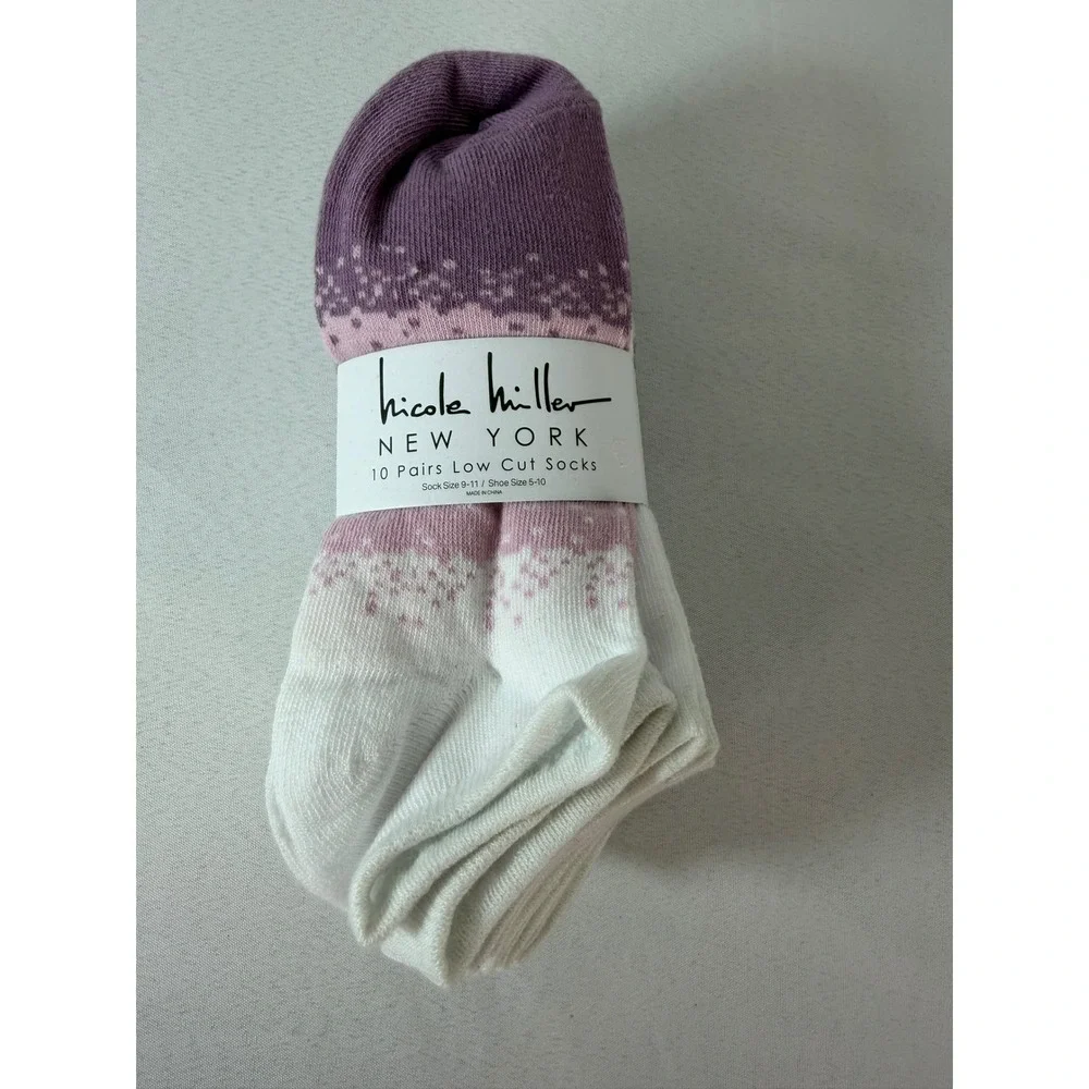 Nicole Miller New York Womens 10 Pairs Low Cut Socks Purple Grey Size 9-11‎